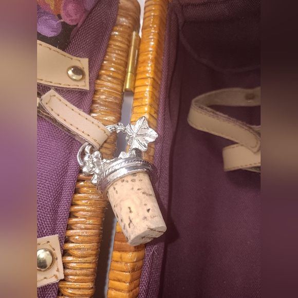 Vintage Wicker Picnic Basket Wine Carrier Bottle Holder Carrying Case w/ Strap - Picture 9 of 11